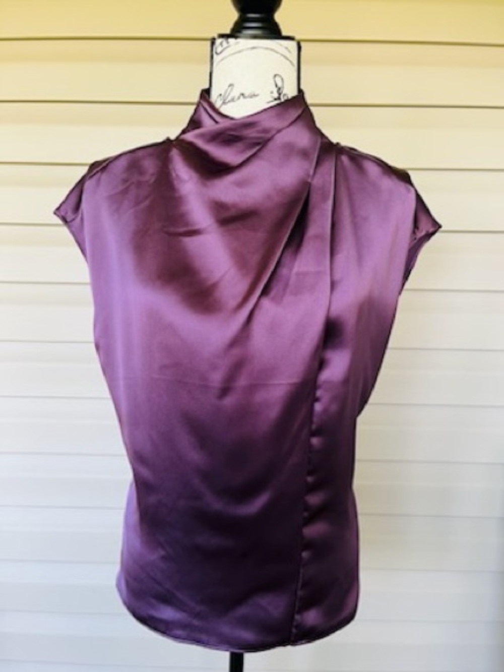 WHBM $89 Satin Draped Sleeveless Blouse